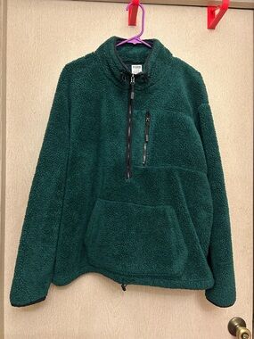PINK - Green Quarter Zip Sherpa Jacket - Size L